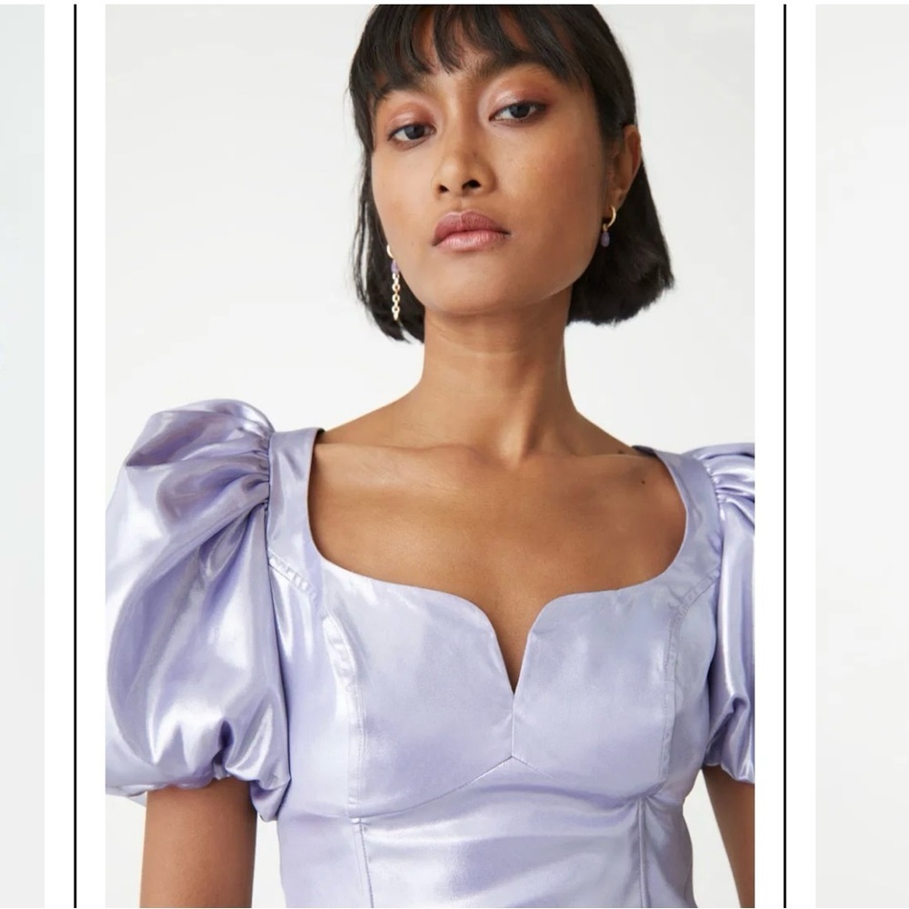 & Other Stories Metallic Puff Sleeve Top in Lilac size 36 / S